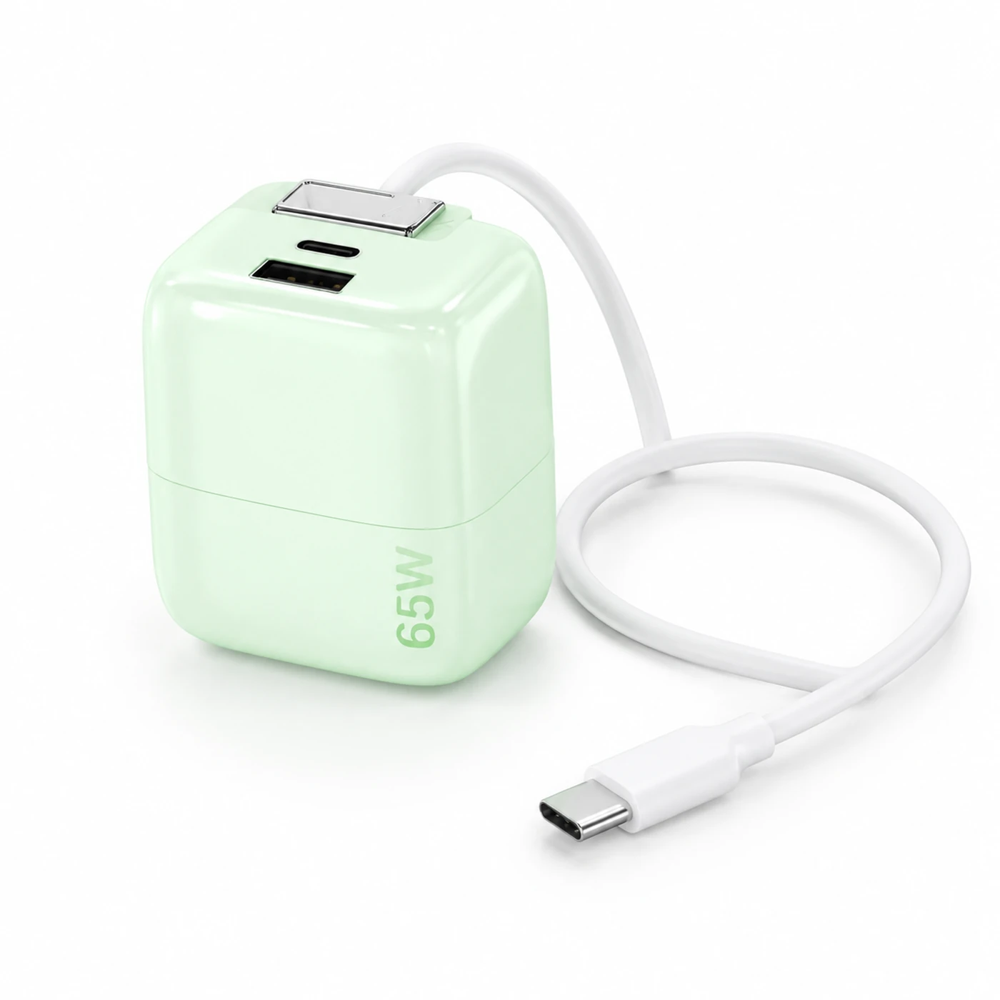 65 W charger with a retractable USB-C cable, mint green, EU plug